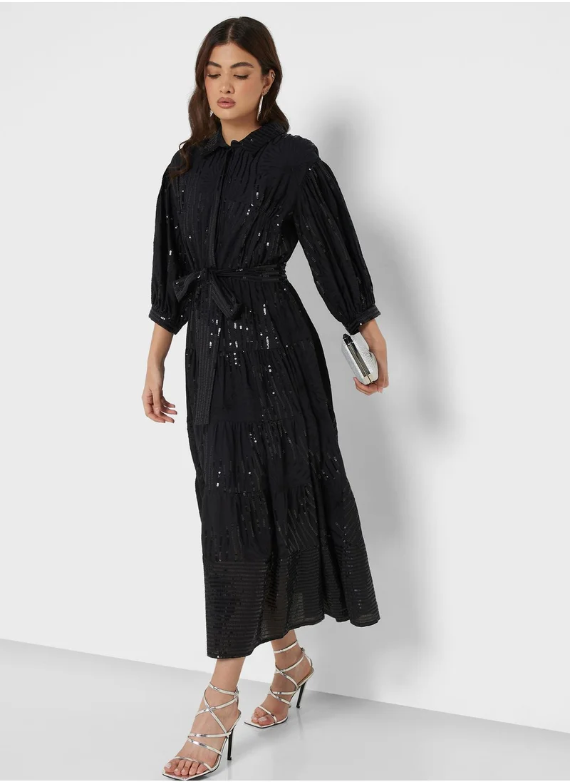 Nocturne Embroidered Tiered Dress