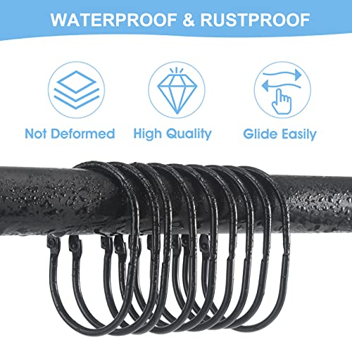 Goowin 24 Pcs Shower Curtain Rings, Goowin Shower Curtain Hooks, Oval Snap Shower Rings for Curtain, Metal Black Shower Curtain Rings Rust Proof, Glide Smoothly Shower Hooks for Shower Curtain Rod (Black) - Image 3