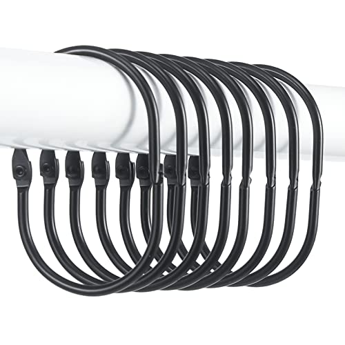 Goowin 24 Pcs Shower Curtain Rings, Goowin Shower Curtain Hooks, Oval Snap Shower Rings for Curtain, Metal Black Shower Curtain Rings Rust Proof, Glide Smoothly Shower Hooks for Shower Curtain Rod (Black) - Image 1
