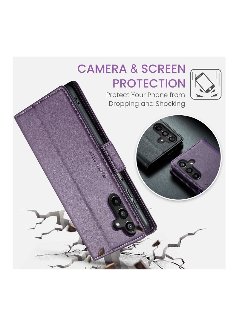 CaseMe Flip Wallet Case For Samsung Galaxy A15 4G/5G RFID Blocking PU Leather Wallet Flip Folio Case with Card Holder Kickstand Shockproof Phone Cover - Purple - Image 2
