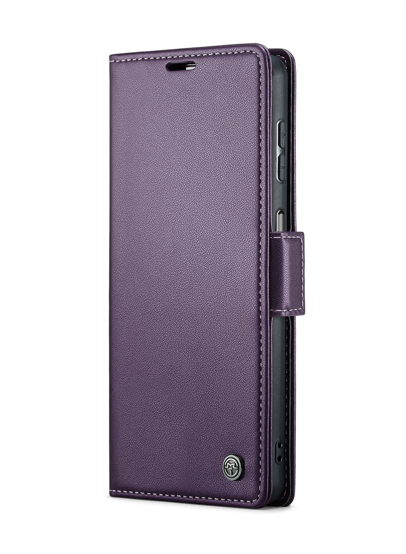 CaseMe Flip Wallet Case For Samsung Galaxy A15 4G/5G RFID Blocking PU Leather Wallet Flip Folio Case with Card Holder Kickstand Shockproof Phone Cover - Purple - Image 3