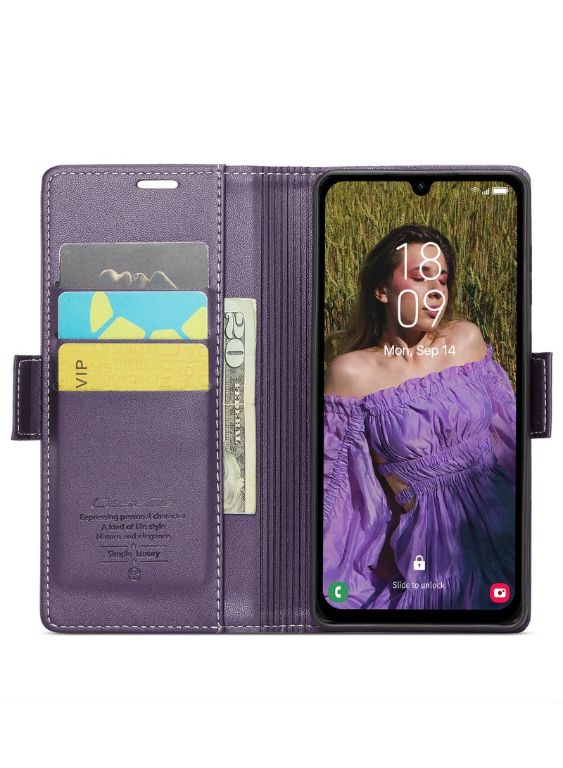 CaseMe Flip Wallet Case For Samsung Galaxy A15 4G/5G RFID Blocking PU Leather Wallet Flip Folio Case with Card Holder Kickstand Shockproof Phone Cover - Purple - Image 5