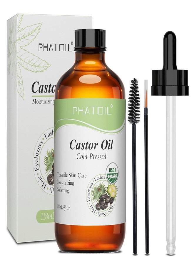 PHATOIL Organic Cold Pressed Castor Oil, 118 ml (4 fl.oz) Glass Bottle, USDA Certified Organic, Rich in Omega Fatty Acids, Ideal for Hair Growth, Eyebrows, Lashes, and Skin Care - Image 1