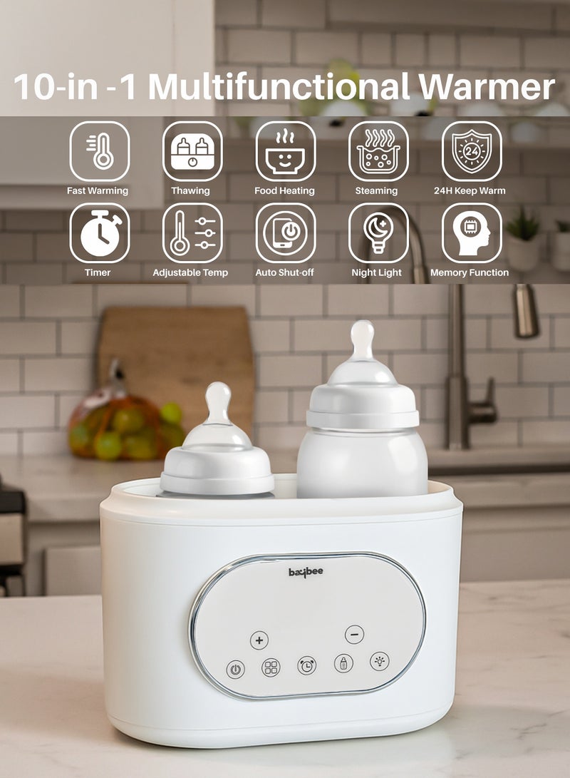 BAYBEE 10-in-1 Baby Double Bottle Warmer for Baby Milk & Food | Electric Double Bottle Sterilizer & Heater with LED Touch, Timer, Auto Shut-Off, Night Light | Baby Bottle Warmer for Breastmilk, Food Heating, Defrosting & Sterilizing with BPA-Free - Image 4