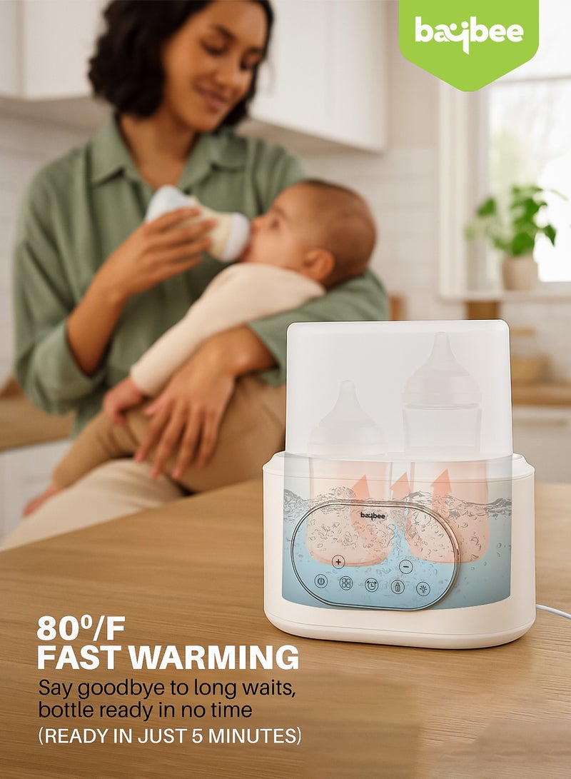 BAYBEE 10-in-1 Baby Double Bottle Warmer for Baby Milk & Food | Electric Double Bottle Sterilizer & Heater with LED Touch, Timer, Auto Shut-Off, Night Light | Baby Bottle Warmer for Breastmilk, Food Heating, Defrosting & Sterilizing with BPA-Free - Image 3