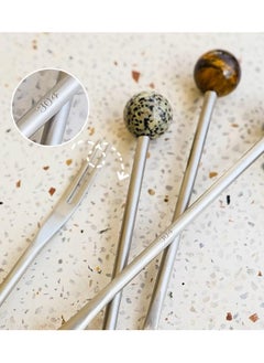 Generic Coffee stirrer spoon-Natural raw stone 304 stainless steel round coffee stirrer spoon  - Image 2