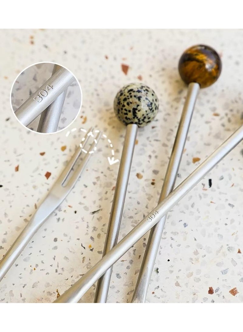 Coffee stirrer spoon-Natural raw stone 304 stainless steel round coffee stirrer spoon  - Image 2