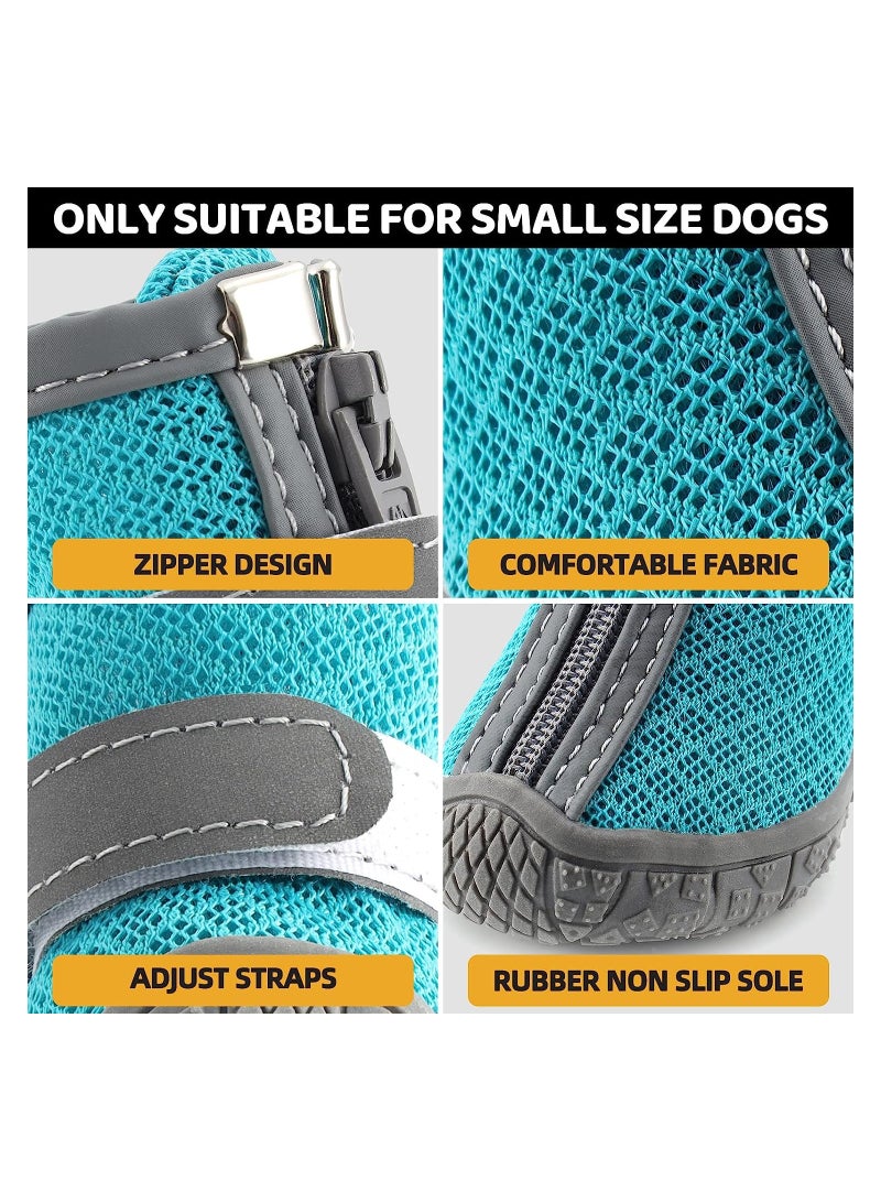 Dog Shoes 4 Pcs Size 2 Anti Slip Breathable Waterproof Dog Booties Boot Paw Protector for Small Dog Dog Hiking Shoes with Reflective Adjustable Strap Zipper Puppy Shoe for Hot Pavement Winter Snow