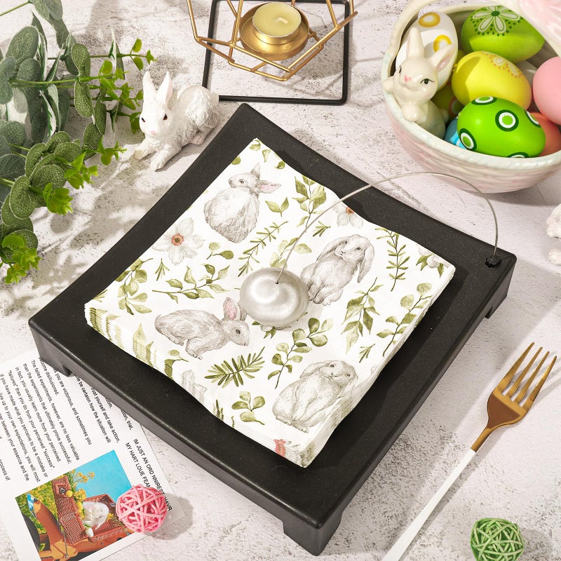 100Pcs Easter Bunny Guest Napkins Watercolor Rabbit Leaves Disposable Napkins Dinner Hand Towel Paper Napkins for Bathroom Spring Birthday Party Table Supplies - Image 4