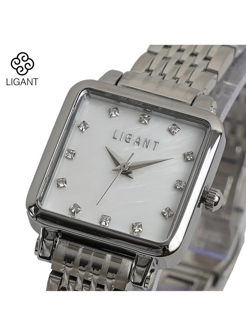 LIGANT Luxury Women's Stainless Steel Watch in Silver - Elegant Modern Design - Rust Resistant Metallic Wristwatch for Events & Daily Wear - Image 4