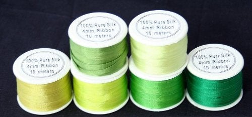 ThreadNanny New ThreadNanny 6 Spools of 100% Pure Silk Ribbons - Green Tones - 60 MTS x 4mm - Image 3