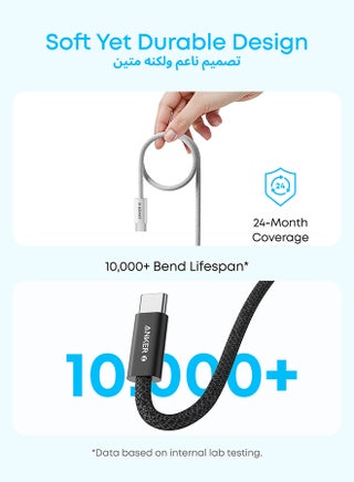 Zolo USB C to USB C Cable, Braided and Dirt-Free Type C Fast Charging Cable, Slim Connector, for iPhone 17/16 Series, MacBook (240W) (White, 3.3ft) - view 5