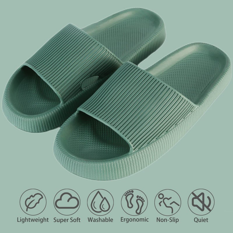 rosyclo Cloud Slippers for Female and Male, Unisex Cute Cozi Massage Pillow Shower Bathroom Non-Slip Open Toe Home House Cloud Sandals Lady Platform Shoes, Green - Image 2