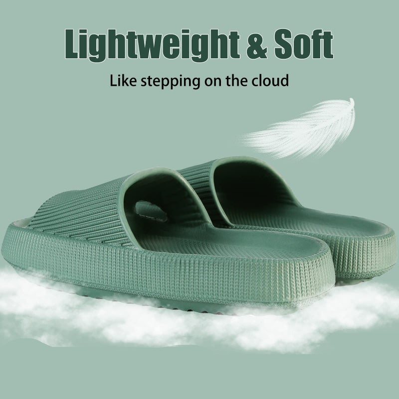rosyclo Cloud Slippers for Female and Male, Unisex Cute Cozi Massage Pillow Shower Bathroom Non-Slip Open Toe Home House Cloud Sandals Lady Platform Shoes, Green - Image 4