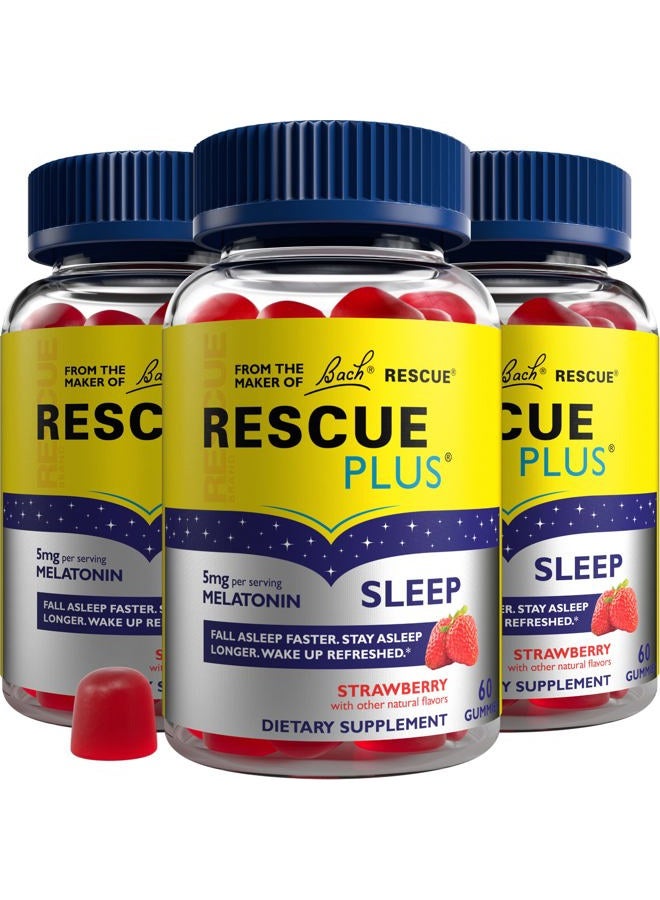 RESCUE Bach RESCUE PLUS Melatonin Sleep Gummies, Natural Strawberry Flavor, Sleep Aid, Dietary Supplement, Vegan, Gluten-Free, No Artificial Flavors, Colors or Sweeteners, 3 Pack, 180 Count Total - Image 1