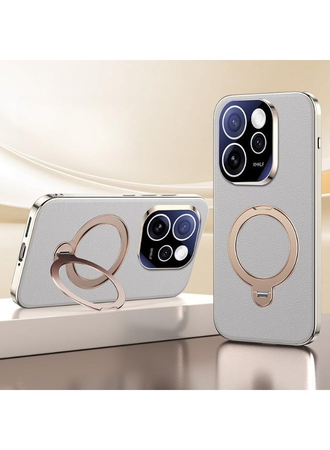 Leather Case Compatible with OPPO Reno 15 Pro Cover with Adjustable Rotating Bracket, Anti Shock and Anti Fall Magnetic Slim Cover for OPPO Reno 15 Pro