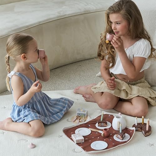 SPEEDY MONKEY Birthday Tea Set for Kids FSC Wooden Pretend Play Tea Party Food Set with Teapot Cups Cake Tea Bag Toddler Girls Imaginative Role Play Kitchen Toy Colorful Gift for Dollhouse - Image 5