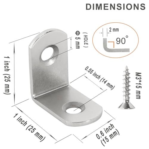 SDTWZW L Bracket 1" Corner Brace 90 Degree Right Angle Metal Support Fastener for Wood Shelves Furniture Desk Cabinet Chair Drawer, Pack of 16, Nickel Plated Silver - Image 2