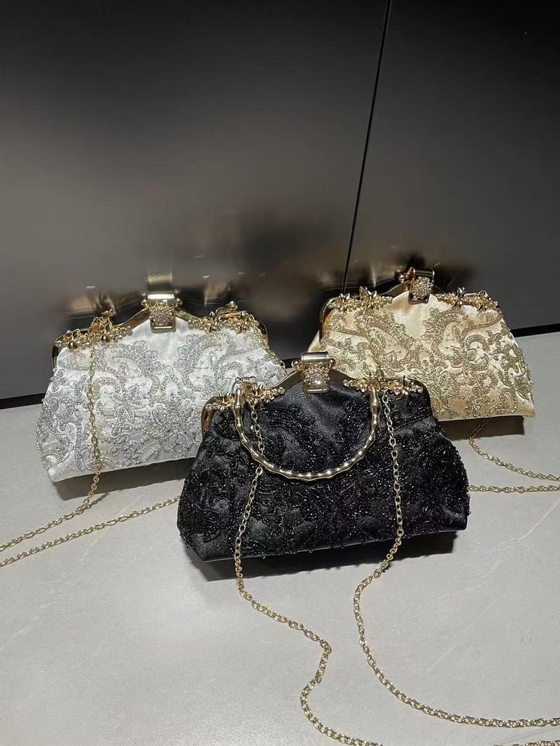Vintage New Chinese Embroidered Bead Embroidered High-End High Luxury Handbag Women'S Crossbody Cheongsam Wedding Hanfu Evening Bag - Image 3