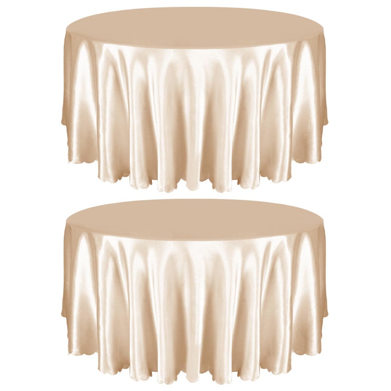Entisn Entsin 2 Pack 120 Inch / 10ft Round Tablecloth, Champagne Satin Table Cover for 8-12 Seats, Wrinkle Resistant and Washable Silky Table Cloths for Wedding Party Banquet Events Decoration - Image 1