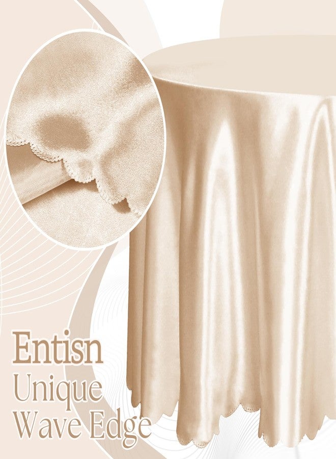 Entisn Entsin 2 Pack 120 Inch / 10ft Round Tablecloth, Champagne Satin Table Cover for 8-12 Seats, Wrinkle Resistant and Washable Silky Table Cloths for Wedding Party Banquet Events Decoration - Image 4