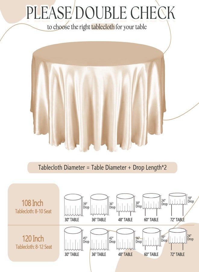 Entisn Entsin 2 Pack 120 Inch / 10ft Round Tablecloth, Champagne Satin Table Cover for 8-12 Seats, Wrinkle Resistant and Washable Silky Table Cloths for Wedding Party Banquet Events Decoration - Image 2