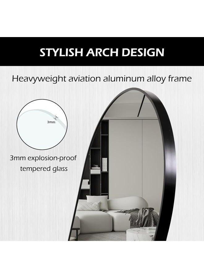 ZHUNFA Arched Full Length Floor Mirror, 64"x 21" Oval Full Floor Mirror, Large Wall Mounted Arched-Top Body Mirror for Living Room, Bedroom, Bathroom, Entryway, Dressing Room Black - Image 4