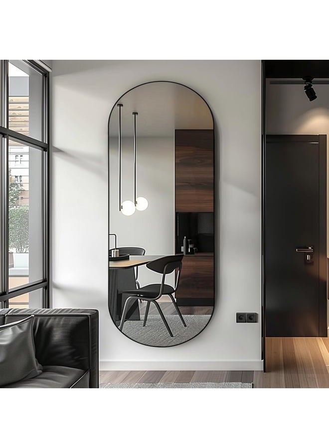 ZHUNFA Arched Full Length Floor Mirror, 64"x 21" Oval Full Floor Mirror, Large Wall Mounted Arched-Top Body Mirror for Living Room, Bedroom, Bathroom, Entryway, Dressing Room Black - Image 1