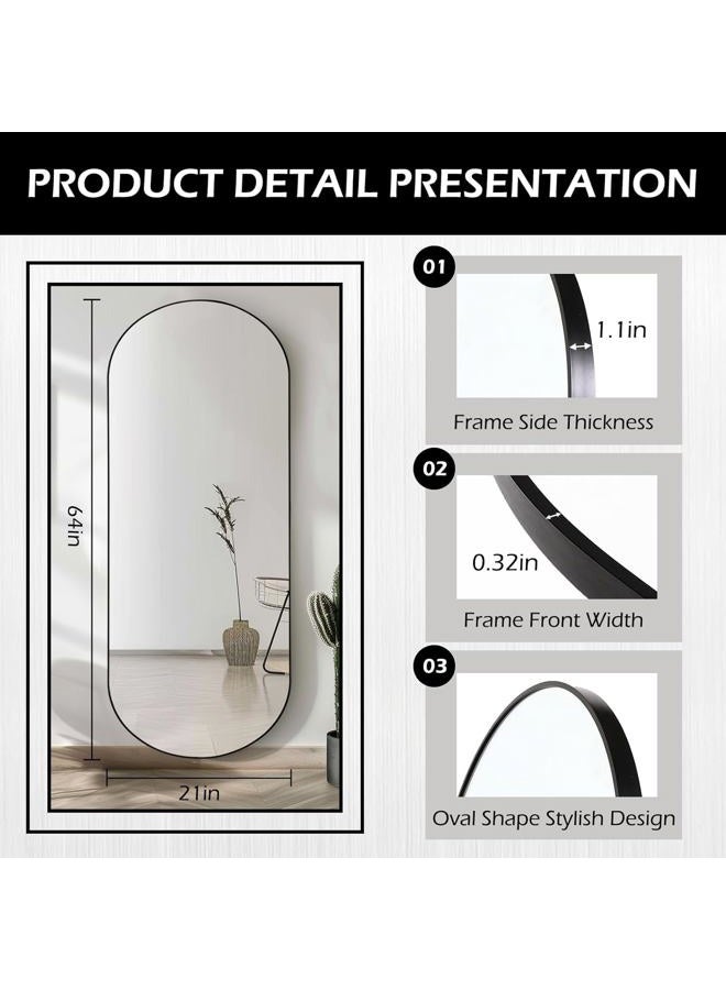 ZHUNFA Arched Full Length Floor Mirror, 64"x 21" Oval Full Floor Mirror, Large Wall Mounted Arched-Top Body Mirror for Living Room, Bedroom, Bathroom, Entryway, Dressing Room Black - Image 2