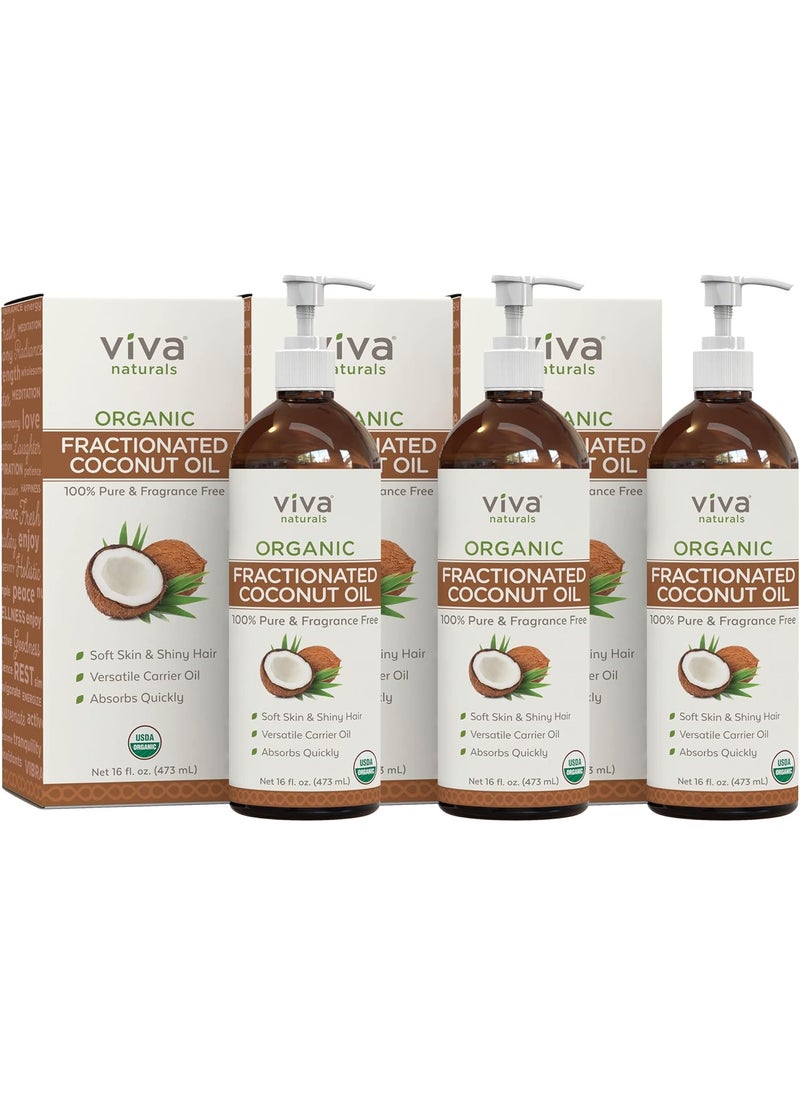 Viva Naturals - Viva Naturals Organic Fractionated Coconut Oil for Hair and Skin  16 fl oz Pack of 3 - Image 1