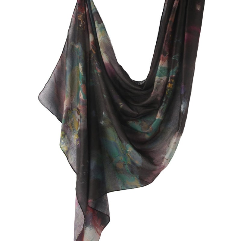 Best-Selling Watercolor Tie-Dye Cotton Scarf - Satin Polyester Long Wrap, Turkish Headscarf