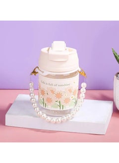 QSHOP QSHOP® Iced Coffee Cups with Lids and Straws for Women Girls Elegant Bead Holder Coffee Mug Iced Coffee Cup Hot Beverage Cup 350ml  - Image 1