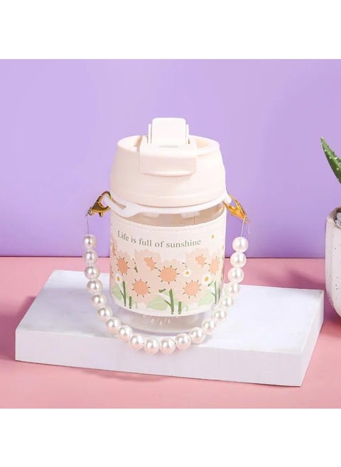 QSHOP® Iced Coffee Cups with Lids and Straws for Women Girls Elegant Bead Holder Coffee Mug Iced Coffee Cup Hot Beverage Cup 350ml