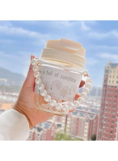 QSHOP QSHOP® Iced Coffee Cups with Lids and Straws for Women Girls Elegant Bead Holder Coffee Mug Iced Coffee Cup Hot Beverage Cup 350ml  - Image 2