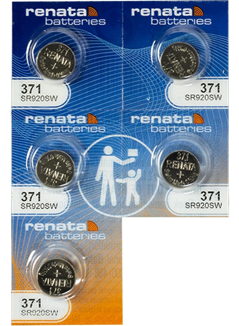 Renata حزمة ريناتا من 5 بطاريات ساعة فضية أكسيد 1.55 فولت 329 SR731SW - مصنوعة في سويسرا خلايا زر صفر زئبق - Image 1