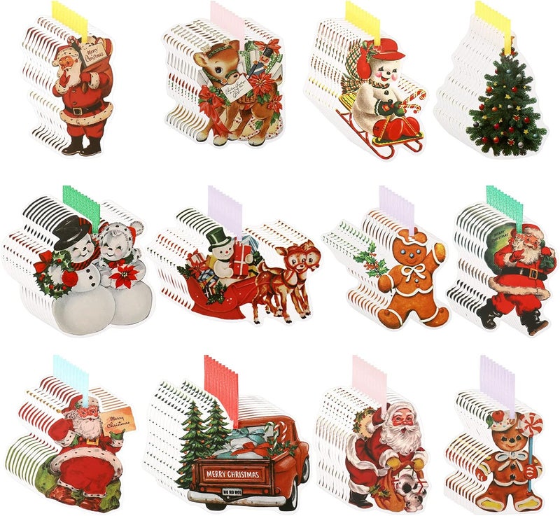 Woanger 120 Pcs Christmas Gift Tags with String Vintage Paper Christmas Tags Colorful Hanging Xmas Labels for Gifts Holiday Presents Wrapping Home Decorations Assorted 12 Styles - Image 1