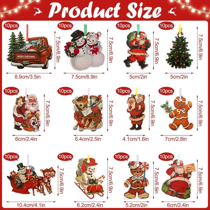 Woanger 120 Pcs Christmas Gift Tags with String Vintage Paper Christmas Tags Colorful Hanging Xmas Labels for Gifts Holiday Presents Wrapping Home Decorations Assorted 12 Styles - Image 2