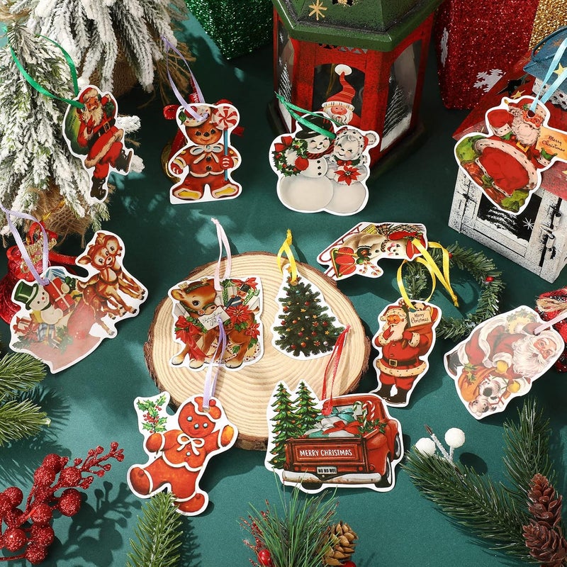 Woanger 120 Pcs Christmas Gift Tags with String Vintage Paper Christmas Tags Colorful Hanging Xmas Labels for Gifts Holiday Presents Wrapping Home Decorations Assorted 12 Styles - Image 4