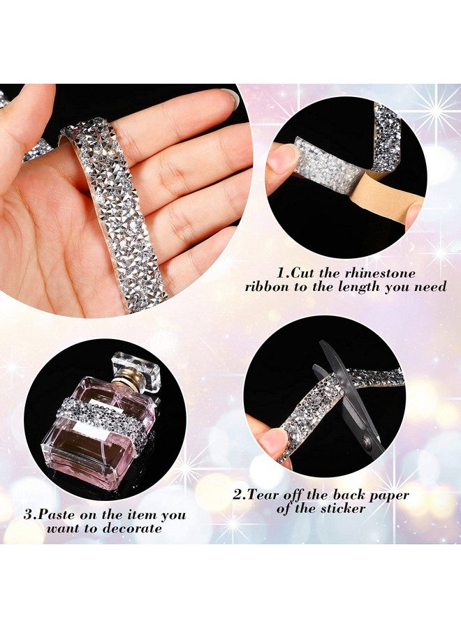 Xinnun 5 Rolls Crystal Rhinestone Ribbon Shiny Resin Diamond Self-Adhesive Bling Ribbon For Arts Crafts Diy Party Decor(Silver,Basic Style) - Image 3