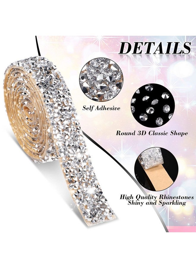 Xinnun 5 Rolls Crystal Rhinestone Ribbon Shiny Resin Diamond Self-Adhesive Bling Ribbon For Arts Crafts Diy Party Decor(Silver,Basic Style) - Image 2