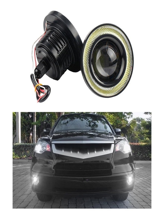 Dickno 2 PCS Car Angel Eye Fog Light, 2.5'' Round COB LED Super Bright High Power Fog Angel Eye Projector with Halo Rings, Universal Vehicle DRL Daytime Driving Light Fog Lamp Bulbs (White) - Image 1