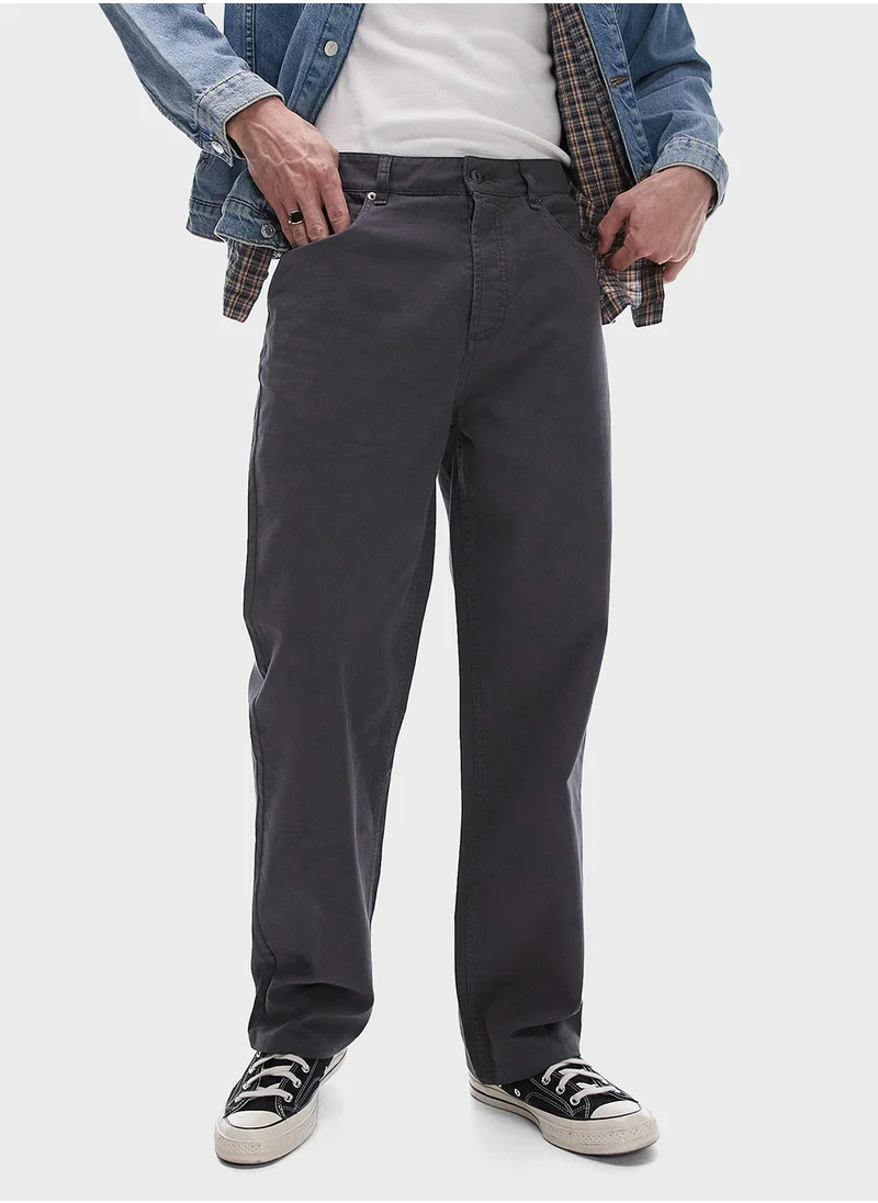 توب مان Topman loose cnavas trousers in charcoal