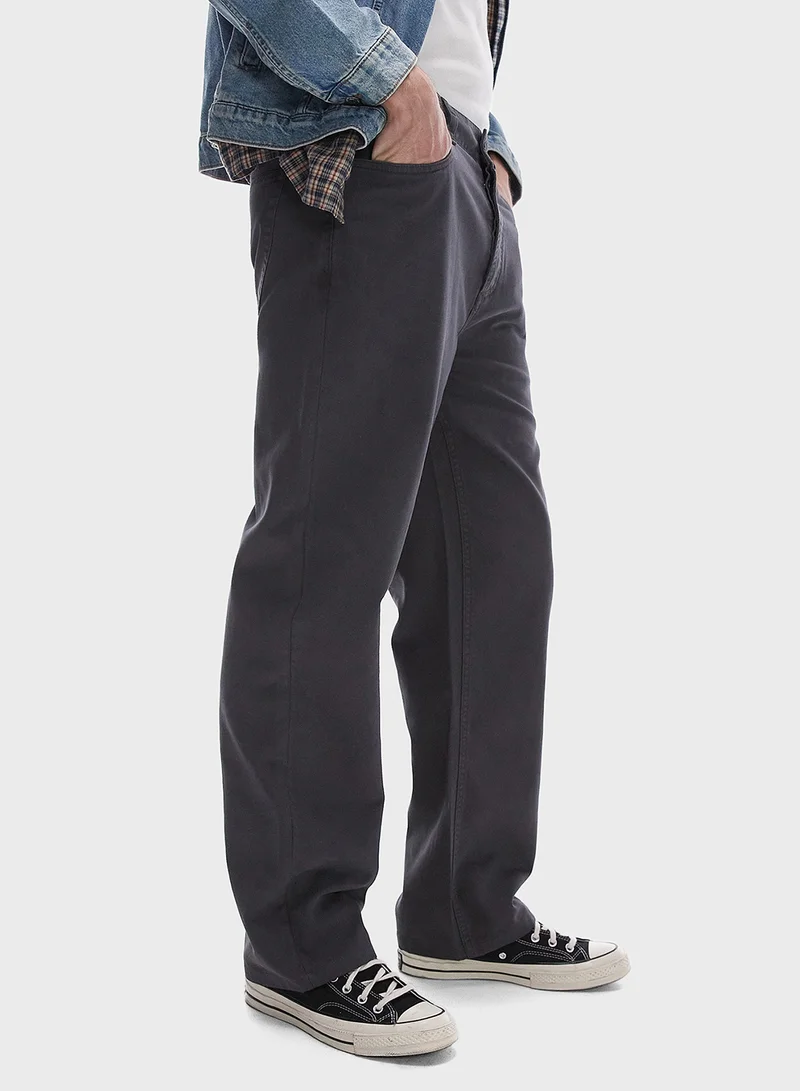 توب مان Topman loose cnavas trousers in charcoal