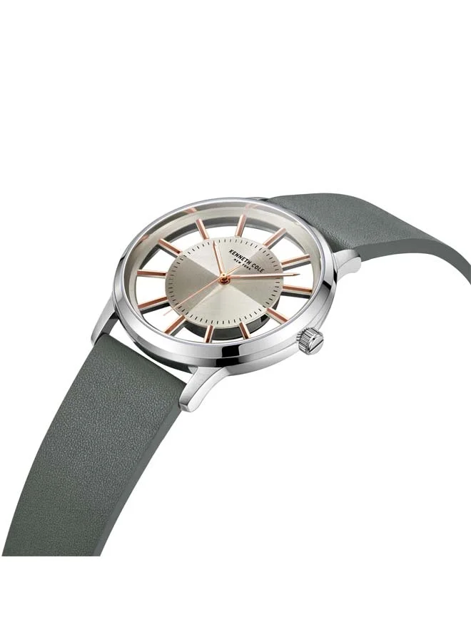 كينيث كول نيو يورك Modern Classic Grey Dial Genuine Leather Strap Analog Watch for Men