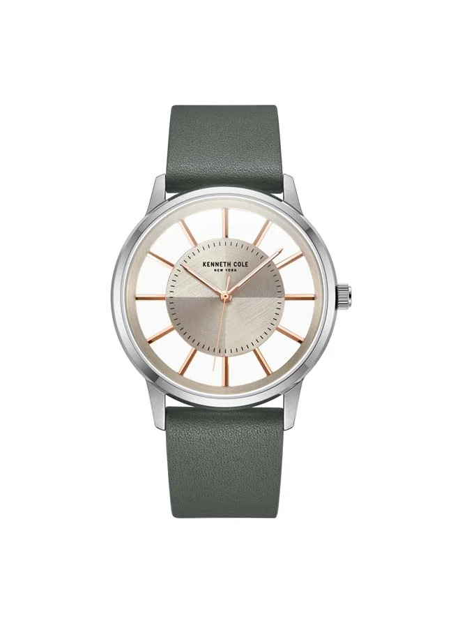 كينيث كول نيو يورك Modern Classic Grey Dial Genuine Leather Strap Analog Watch for Men
