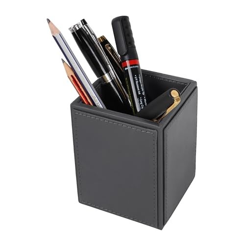 V-CUBE DESIGNS Premium Vegan Leather Pen Holder for Desk & Study Table Accessory | Marker/Pencil Stand for Student | Stationery Organizer for Office Table & Home | 6mm Thickness with MDF Core |Grey - Image 4