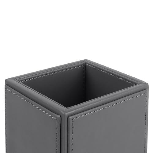 V-CUBE DESIGNS Premium Vegan Leather Pen Holder for Desk & Study Table Accessory | Marker/Pencil Stand for Student | Stationery Organizer for Office Table & Home | 6mm Thickness with MDF Core |Grey - Image 3