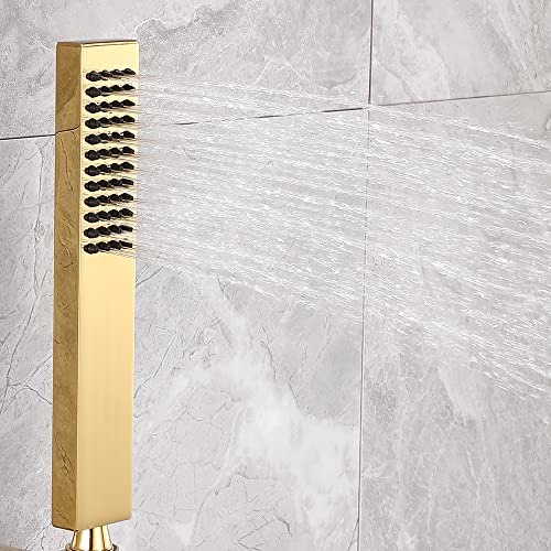 Asyas Square Solid Brass Hand Held Shower Head (Gold) - Image 2