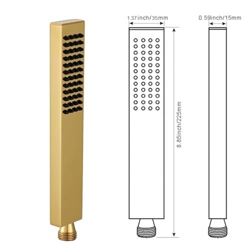 Asyas Square Solid Brass Hand Held Shower Head (Gold) - Image 3