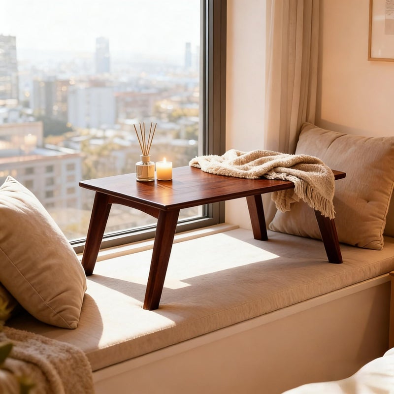 JIKUGO Japanese Floor Table No Assembly Required Bamboo Folding Walnut Coffee Table Bedroom 26x15.8x11.8in Furniture Low Tea Table for Sitting on The Floor Chestnut Large - Image 5